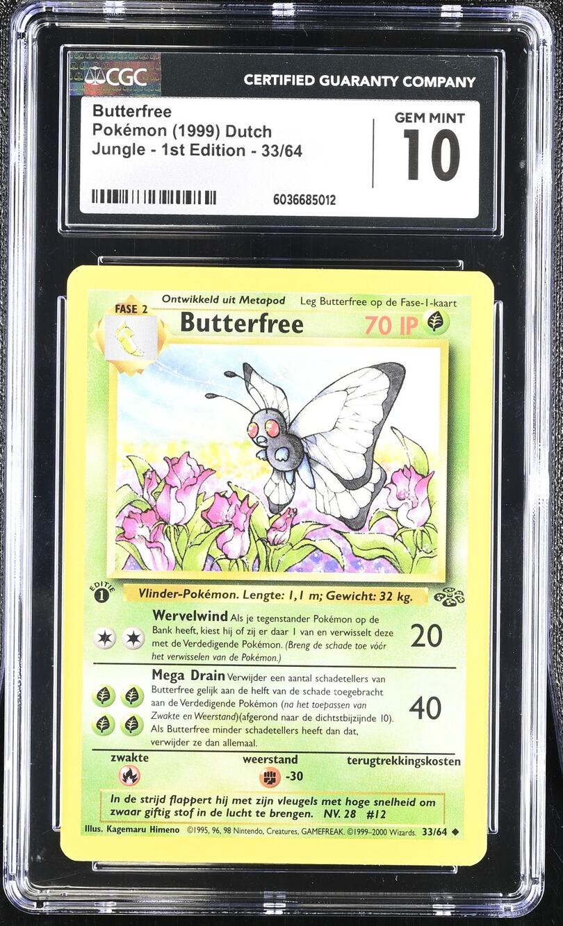 CGC 10 GEM MINT Butterfree 1st Edition 33/64 Pokemon Dutch Jungle Set (PSA/BGS)